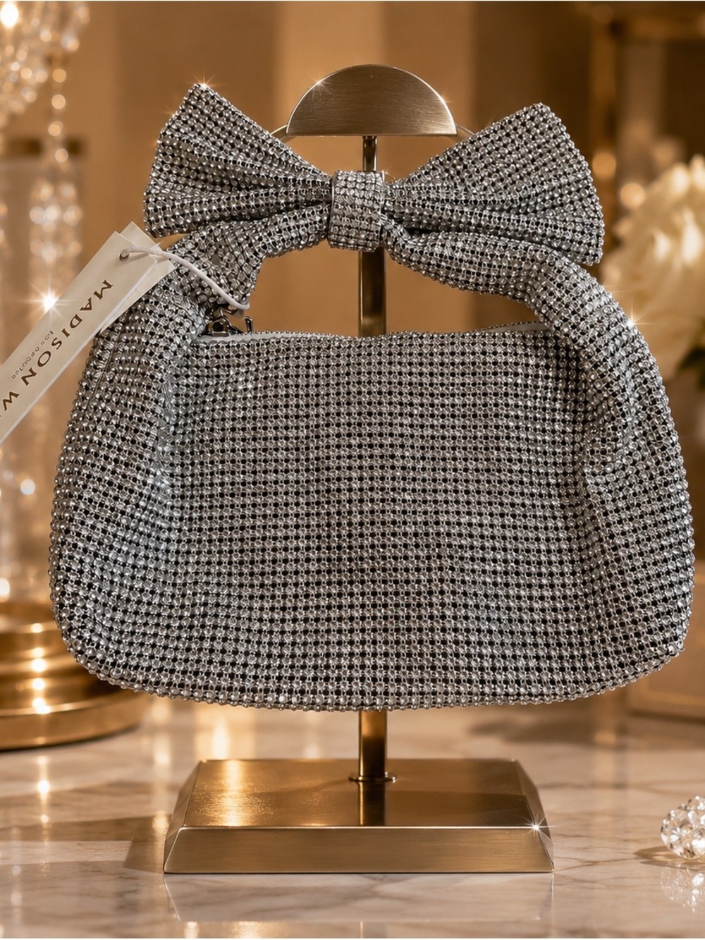 Madison Silver Rhinestone Bow Evening Bag | NWT - Picture 3 of 3